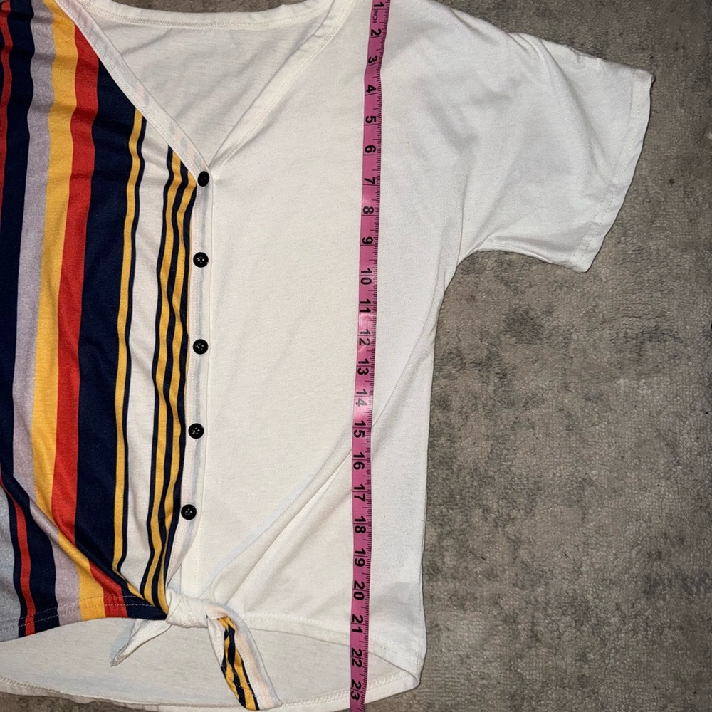 Vintage Style Button-Down Shirt - White with Multicolor Stripes - Picture 4 of 9